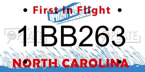 1IBB263 North Carolina License Plate