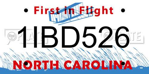 1IBD526 North Carolina License Plate