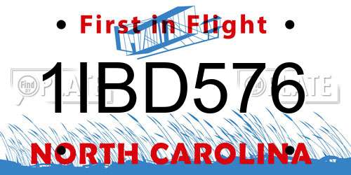 1IBD576 North Carolina License Plate