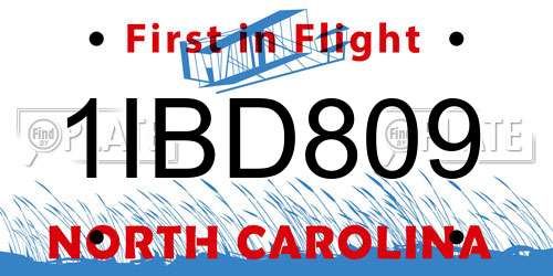 1IBD809 North Carolina License Plate