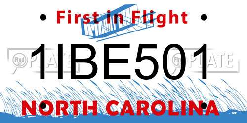 1IBE501 North Carolina License Plate
