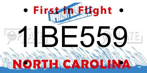 1IBE559 North Carolina License Plate