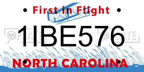 1IBE576 North Carolina License Plate