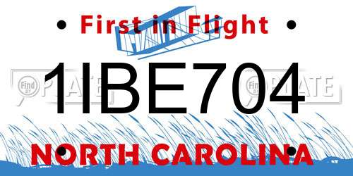 1IBE704 North Carolina License Plate