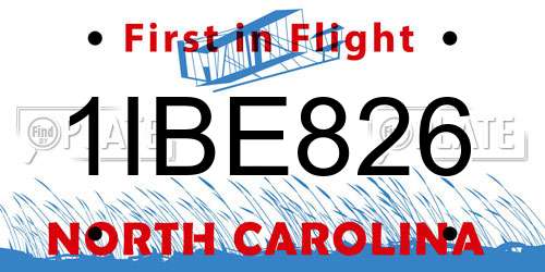 1IBE826 North Carolina License Plate
