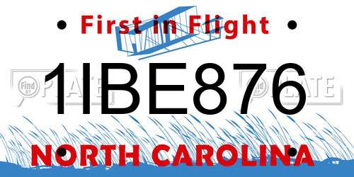 1IBE876 North Carolina License Plate