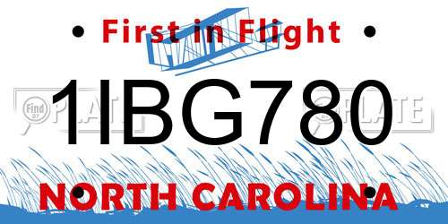 1IBG780 North Carolina License Plate