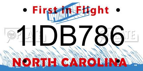 1IDB786 North Carolina License Plate