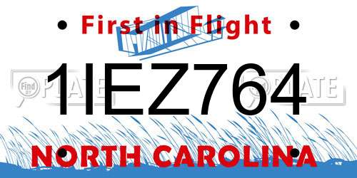 1IEZ764 North Carolina License Plate