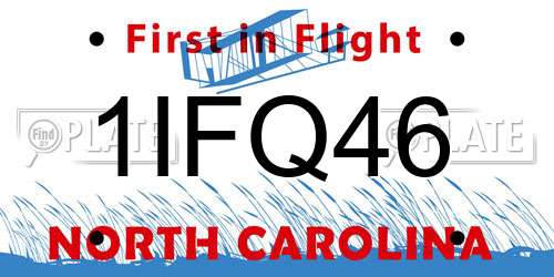 1IFQ46 North Carolina License Plate