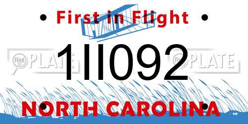 1II092 North Carolina License Plate