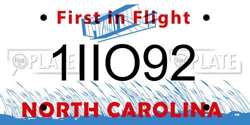 1IIO92 North Carolina License Plate