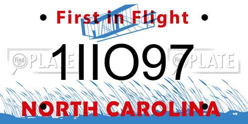1IIO97 North Carolina License Plate