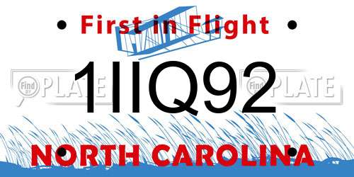 1IIQ92 North Carolina License Plate