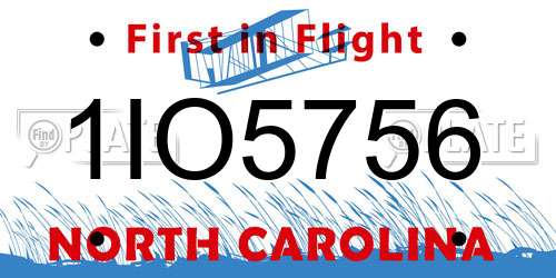 1IO5756 North Carolina License Plate
