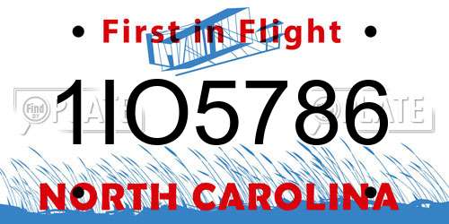 1IO5786 North Carolina License Plate