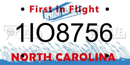 1IO8756 North Carolina License Plate