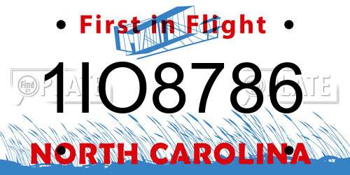 1IO8786 North Carolina License Plate