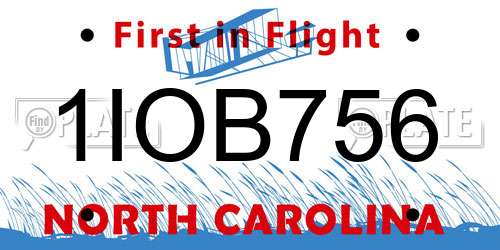 1IOB756 North Carolina License Plate