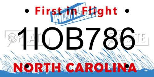 1IOB786 North Carolina License Plate