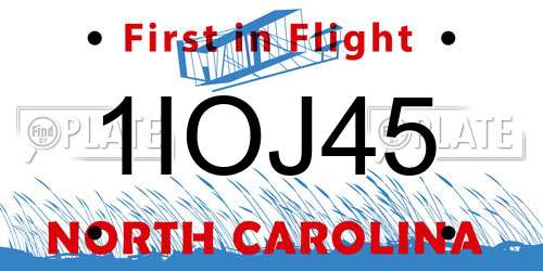 1IOJ45 North Carolina License Plate
