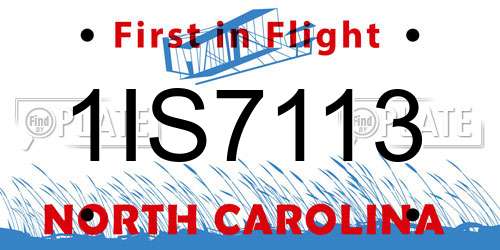 1IS7113 North Carolina License Plate