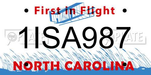 1ISA987 North Carolina License Plate