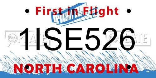 1ISE526 North Carolina License Plate
