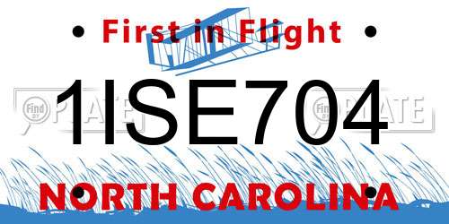 1ISE704 North Carolina License Plate