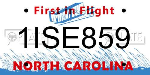 1ISE859 North Carolina License Plate