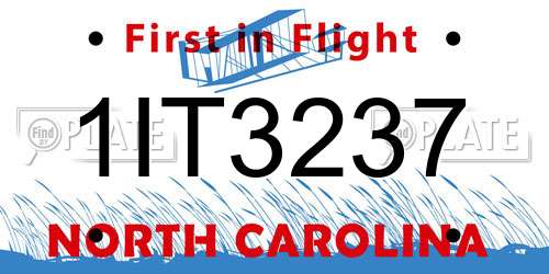 1IT3237 North Carolina License Plate