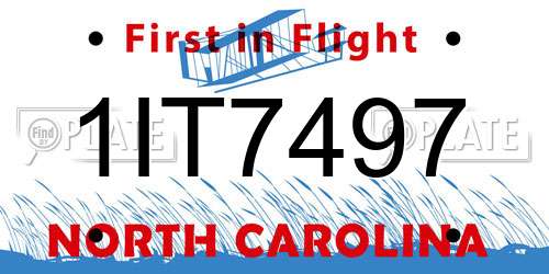 1IT7497 North Carolina License Plate