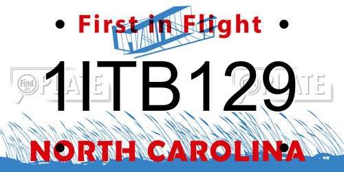 1ITB129 North Carolina License Plate