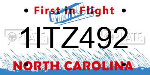 1ITZ492 North Carolina License Plate