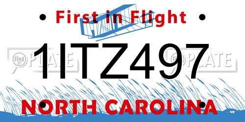 1ITZ497 North Carolina License Plate