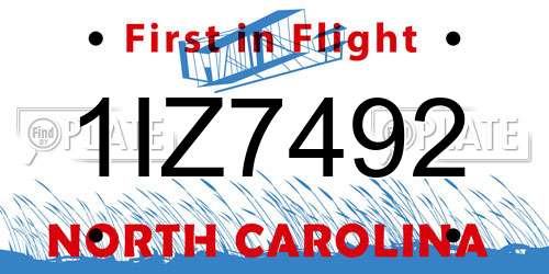 1IZ7492 North Carolina License Plate