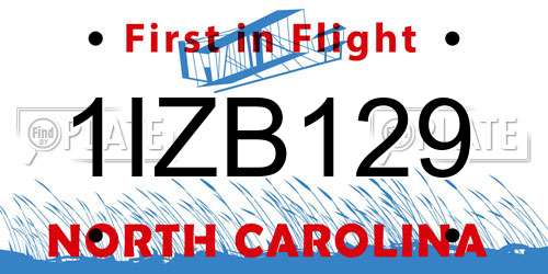 1IZB129 North Carolina License Plate