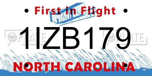 1IZB179 North Carolina License Plate