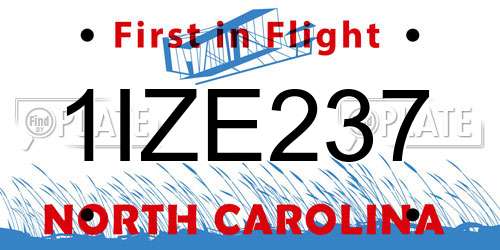 1IZE237 North Carolina License Plate