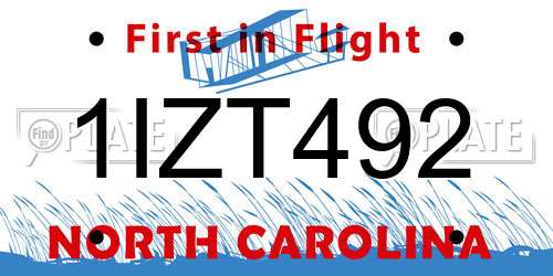 1IZT492 North Carolina License Plate