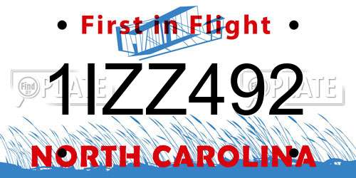 1IZZ492 North Carolina License Plate