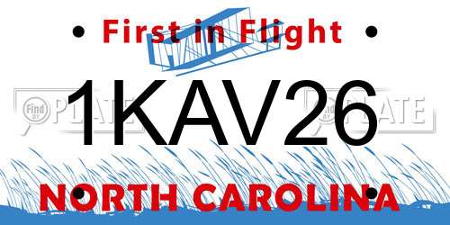 1KAV26 North Carolina License Plate