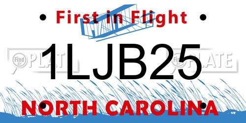 1LJB25 North Carolina License Plate