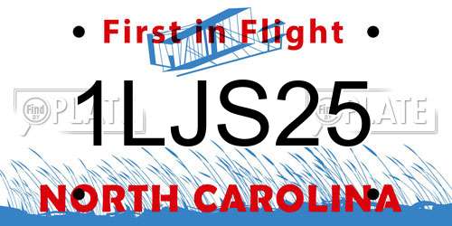 1LJS25 North Carolina License Plate