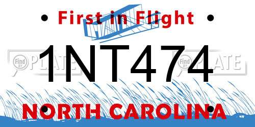 1NT474 North Carolina License Plate
