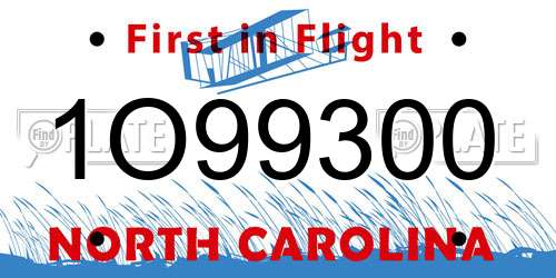 1O99300 North Carolina License Plate