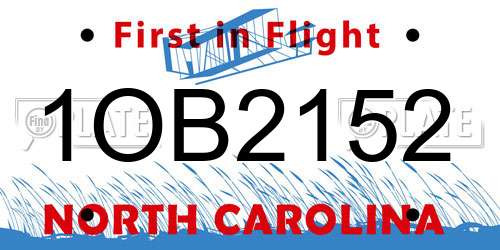 1OB2152 North Carolina License Plate