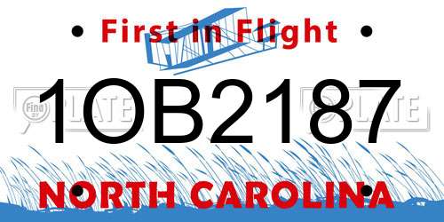 1OB2187 North Carolina License Plate