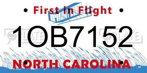 1OB7152 North Carolina License Plate