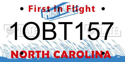 1OBT157 North Carolina License Plate